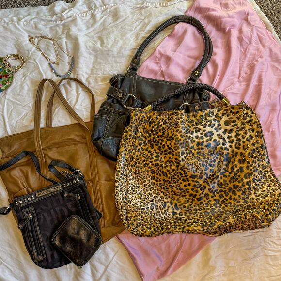 Edgy Biker Chic Handbag Bundle | 4-Piece Harley-Davidson Leopard Studded Lot - Picture 2 of 11